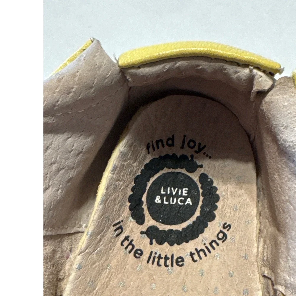Livie & Luca Yellow Leather Floral Cutout Mary Jane Shoes Size 6-12 Months